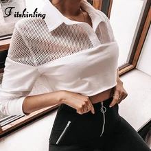 Fitshinling 2019 Autumn Mesh Patchwork Sweatshirt Female Crop Top Hollow Out Slim White Hoodies Women Sweatshirts Streetwear Hot Fitshinling 2019 Autumn Mesh Patchwork Sweatshirt Female Crop Top Hollow Out Slim White Hoodies Women Sweatshirts Streetwear Hot