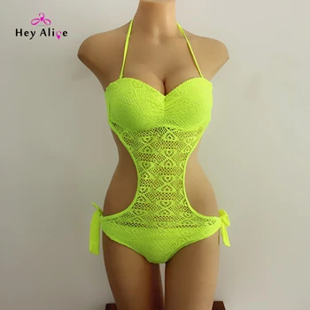 

Vintage Crochet One Piece Swimsuit Sexy Knitted Perspective Bodysuit New Mesh Monokini Swimwear Women Push Up Bathing Suit