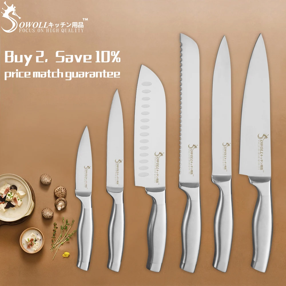 

SOWOLL Kitchen Knife Set 6 Pieces Set Fruit Utility Santoku Slicing Bread Chef Knives Sharp Stainless Steel Knife Cooking Tools