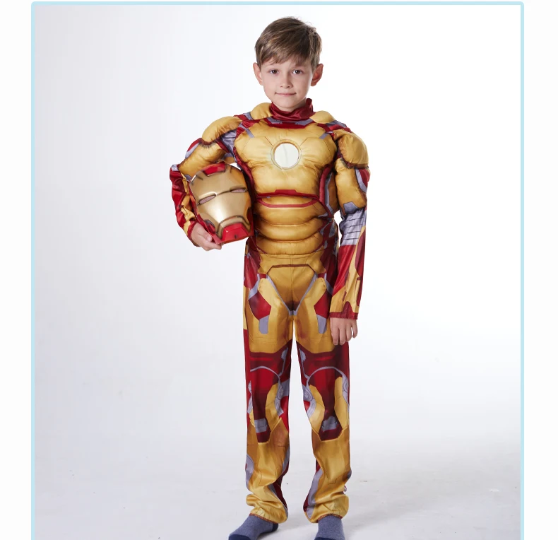 Синий, желтый, детский костюм Железного человека «мстители», эластичная праздничная одежда и перчатки, 6 размеров, одежда для детей от 4 до 15 лет