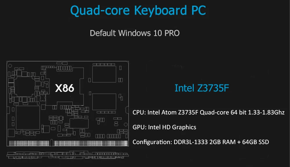 Новый все в одном клавиатура ПК Встроенный Windows10 OS поддержка 1080 P FULL HD дисплей Z3537F четырехъядерный ОЗУ 2 г SSD 64 г настольный компьютер