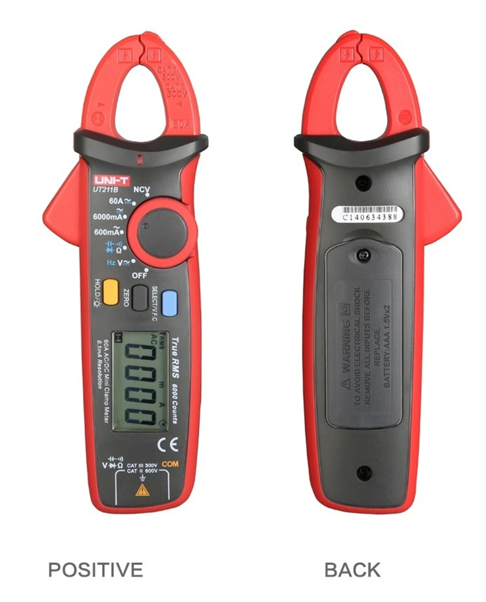 

UNI-T UT211B Digital Clamp Multimeter AC DC 60A Current NCV Test Best Accuracy 20mA Zero Mode Cap Diode Ohm