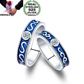 

OMHXZJ Wholesale European Fashion Woman Man Party Wedding Gift Silver Blue Vintage AAA Zircon 925 Sterling Silver Ring RR283