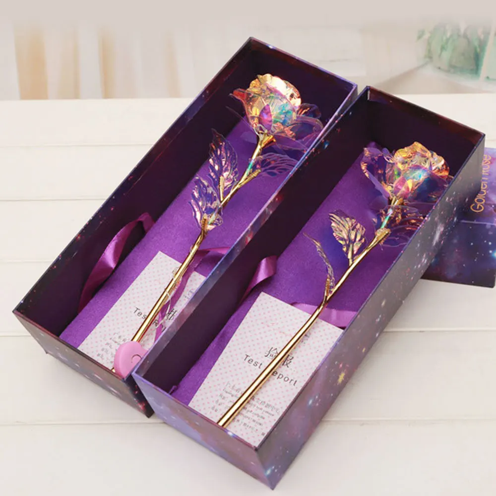 

Eternal Flower Simulated Rose Beautiful Luminescence 24K Color Gold Valentine Gift Home Ornament Night Light Props