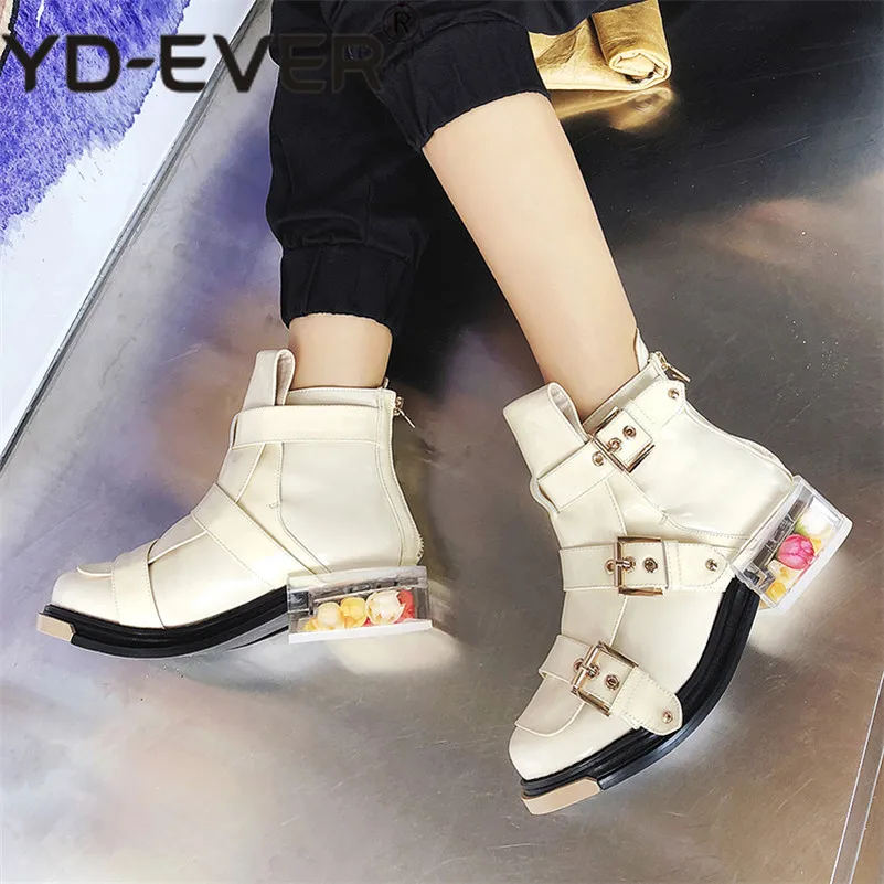 Yd Beige negro Hebillas Invierno E Mujeres Zapatos Tobillo Fiesta Botas Tacones Motocicleta ever Mujer Punk Gruesos De Nueva Otoño rTUnPrq