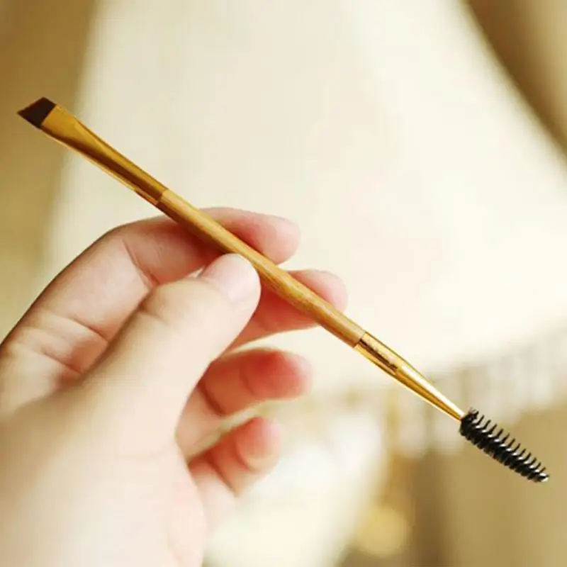 1 шт Двойная Головка кисти для макияжа инструменты для макияжа бамбуковая Ручка Двойная кисть для бровей+ гребень для бровей и Кисть для макияжа