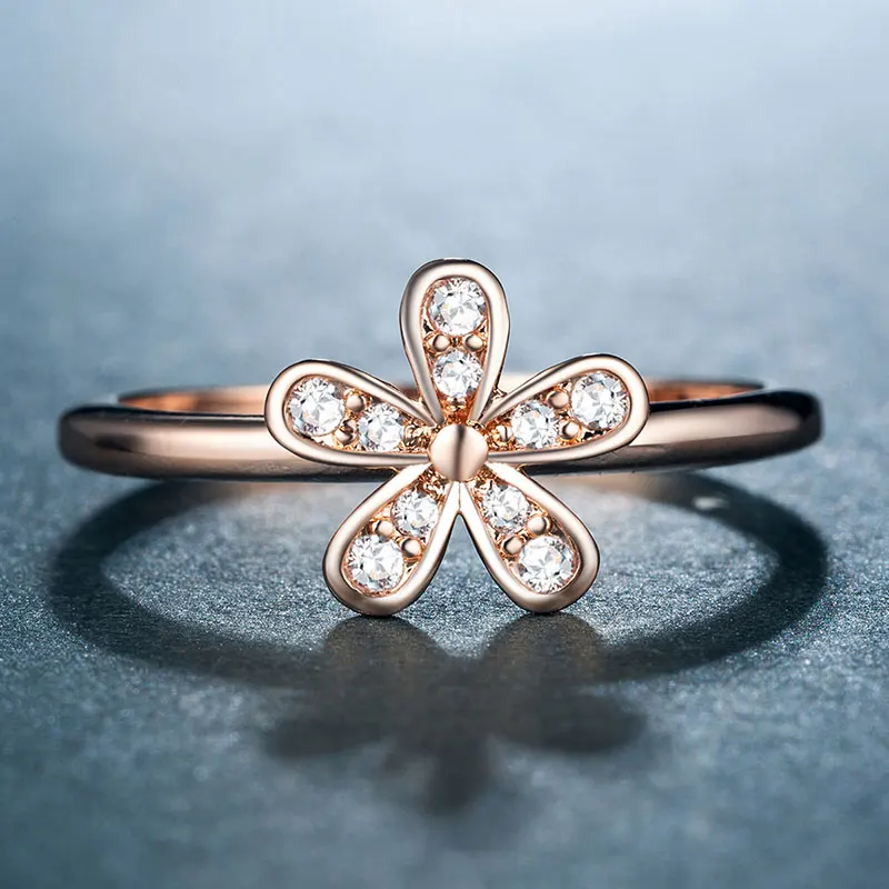 

Engagement Rose Gold Color Flower Rings for Women Fashion Micro Pave Zircon Wedding Jewelry Ladies Gifts