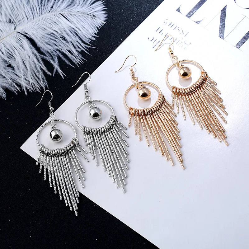 

2019 Fashion Big Gold Silver Pearl Drop Earrings Wedding Jewelry Tassel Statement Geometric Long Metal Earrings for Women
