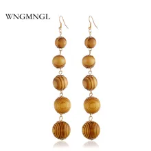 WNGMNGL 2018 New Fashion Women ladies Bohemian 5 Wood Ball Ethnic Beaded String Chic Long Drop Earrings Party Statement Jewelry ethnic ball drop earrings