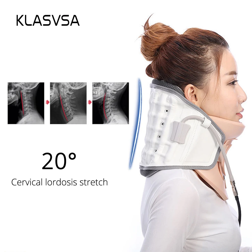 KLASVSA نفخ عنق الرحم الجر الرقبة مدلك جهاز علاج قابل للتعديل الرقبة نقالة طوق العمود الفقري الرعاية الصحية الاسترخاء