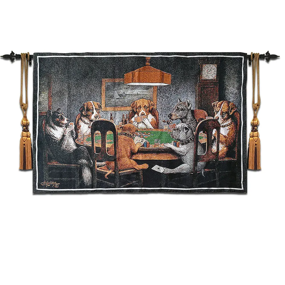 

77x120cm Cartoon Dog Play Poker Tapestry Wall Hanging Gobelin Wall Cloth Tapestries Moroccan Decor Belgium Art wandkleed
