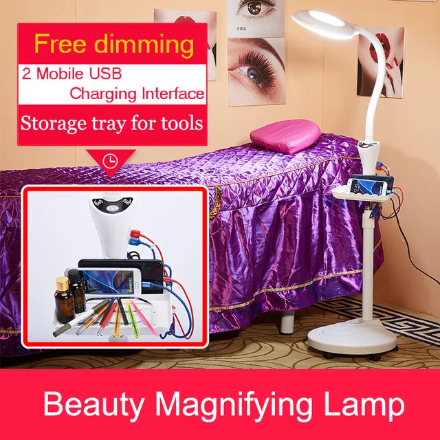

Hotsale LED Magnifying Light Floor Lamp Magnifier with Stand Flexible Adjustable Gooseneck Beauty Light+USB Charger+Tray
