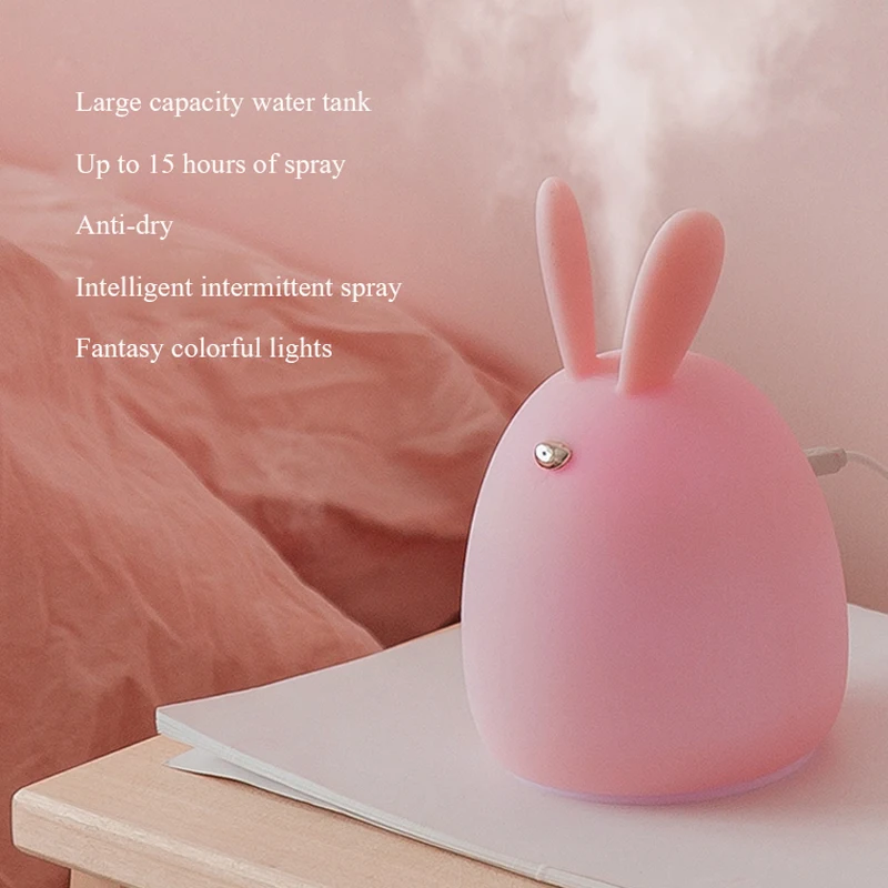 

Air Humidifier Ultrasonic Aroma Essential Oil Diffuser Cute Rabbit Freshener Nebulizer with LED Night Lamp Tabletop Diffuser