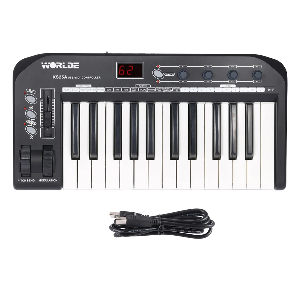 

Professional KS25A Portable 25-key USB MIDI Keyboard Controller with USB Cable