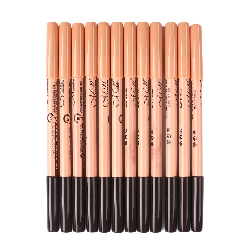 Hot Menow P09015 12pcs/set Cosmetic 2 in 1 pencil makeup Concealer+Eyebrow Pencil Two-head Pencils Long lasting easy to apply