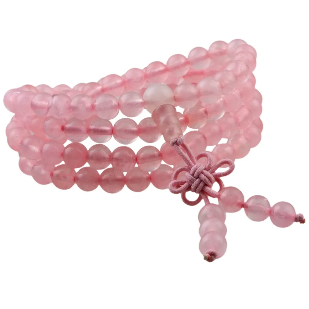 

SUNYIK Pink Crystal Quartz 6mm Buddhist Buddha Meditation 108 Prayer Bead Mala Bracelet/Necklace