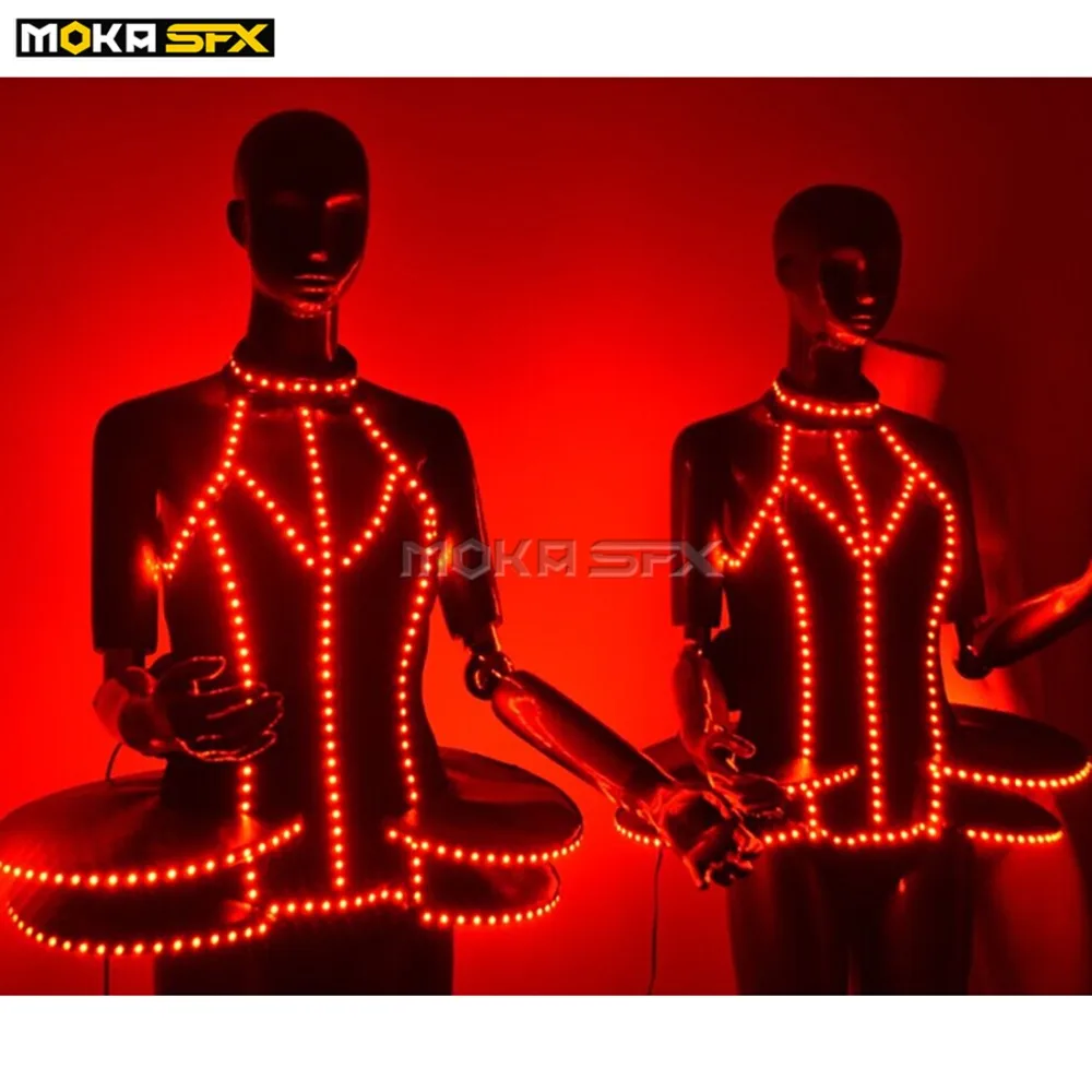 Рождественский светодиодный костюм робота из светодиодов костюм женщины светодиодный люминесцентная одежда Одежда для танцев для ночных