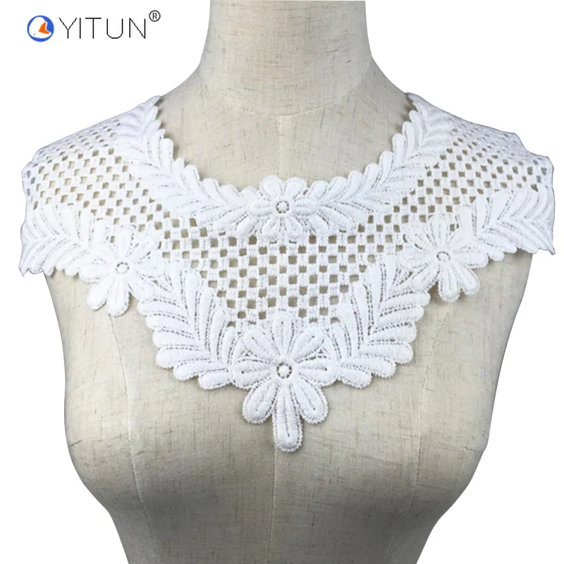 

YITUN DIY Rayon African Swiss Soluber Embroidery Net Collar Neckline Lace Flower Decro Fabric Trim Patchwork for Wedding Dress