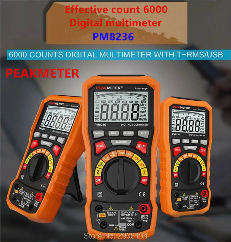 

PEAKMETER PM8236 Auto manual Range Digital Multimeter with TRMS 1000V Temperature capacitance frequency Test