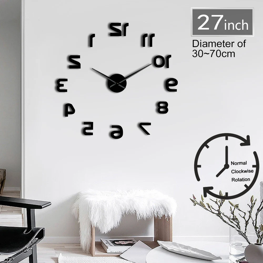 1piece Backwards Reverse Diy Large Number Wall Clock Giant Reverse Diy Large Number Wall Clock