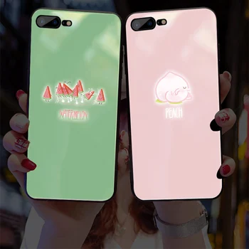 

EKIND Simple fruit Tempered Glass Phone Case for iPhone X XS XSMAX Led LOGO flash Glass Case For iPhone Protective Phone Cover