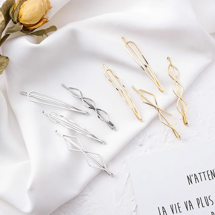 

4pcs/set Korea Vintage Geometric Wave Triangle Metal Gold Color Hairpins For Women Fashion Hair Jewelry Hairgrips Hairclips Gift