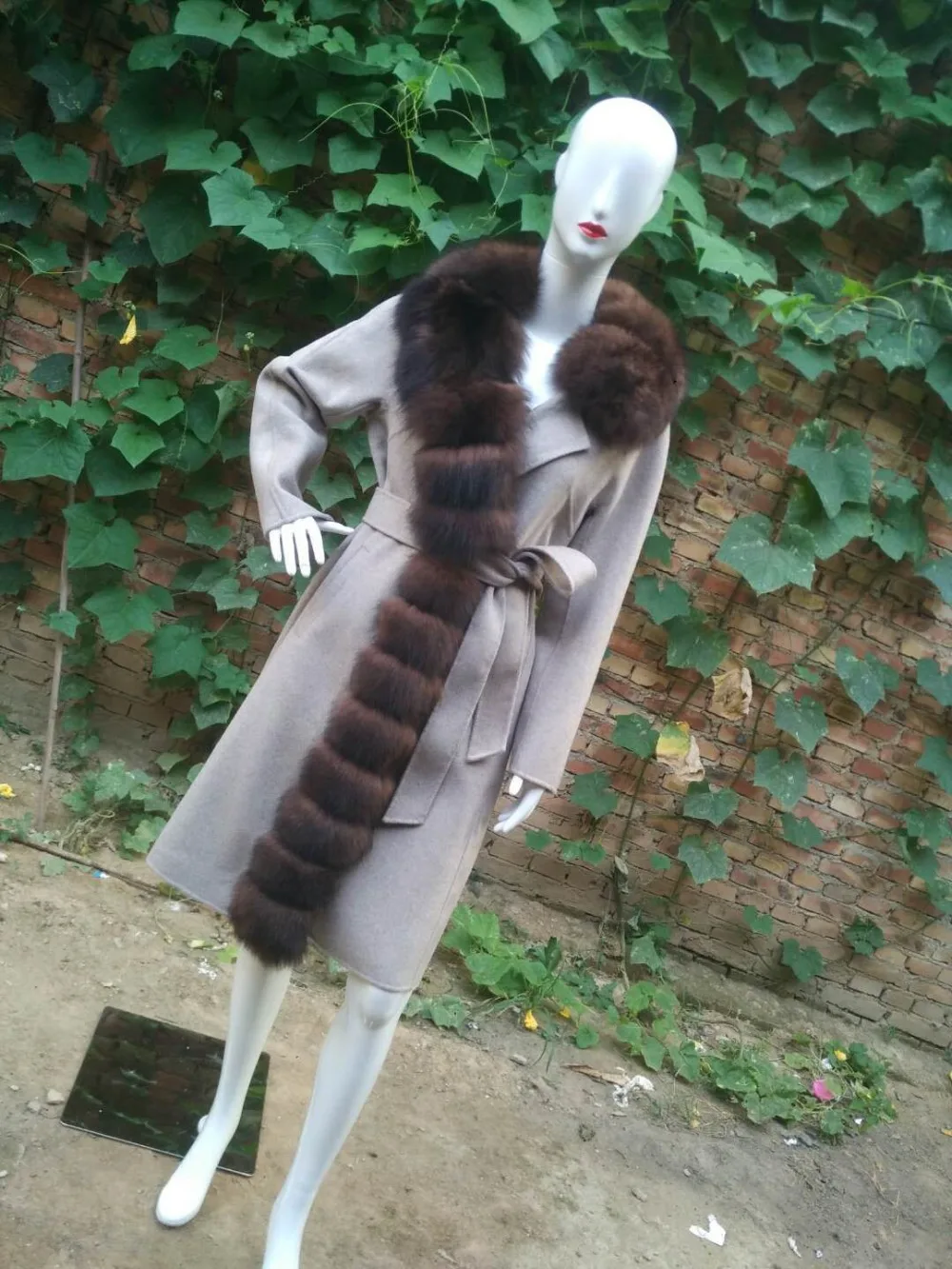 Luxurious Oversized Real Fox Fur Collar Cashmere Coat 90% Wool Blends Winter Real Fur Coat Women Clothes Real Fur Jacket