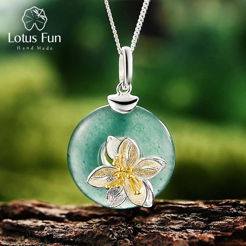 Lotus Fun реальные 925 Серебро природный зеленый камень ручной работы Дизайн