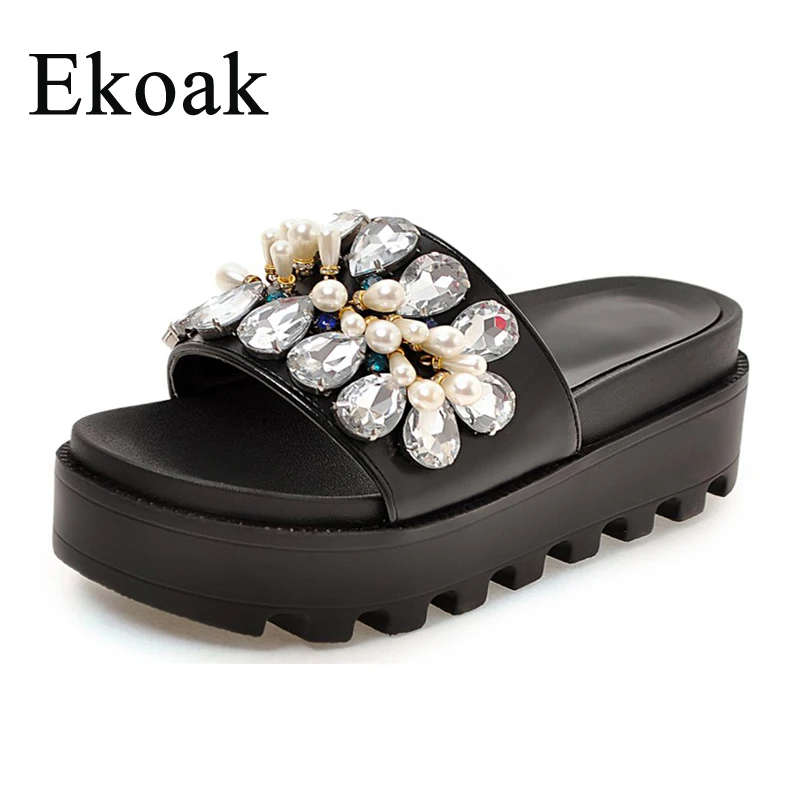 

Ekoak New 2018 Fashion Women Sandals Summer Shoes Woman Shining Crystal Ladies Wedges Platform Sandals Beach Shoes Woman