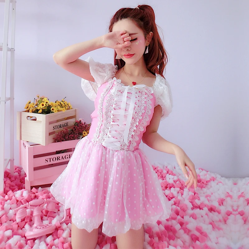 Новые летние розовые лента с принцессами лук тонкий шифон Красивая кукла Kawaii