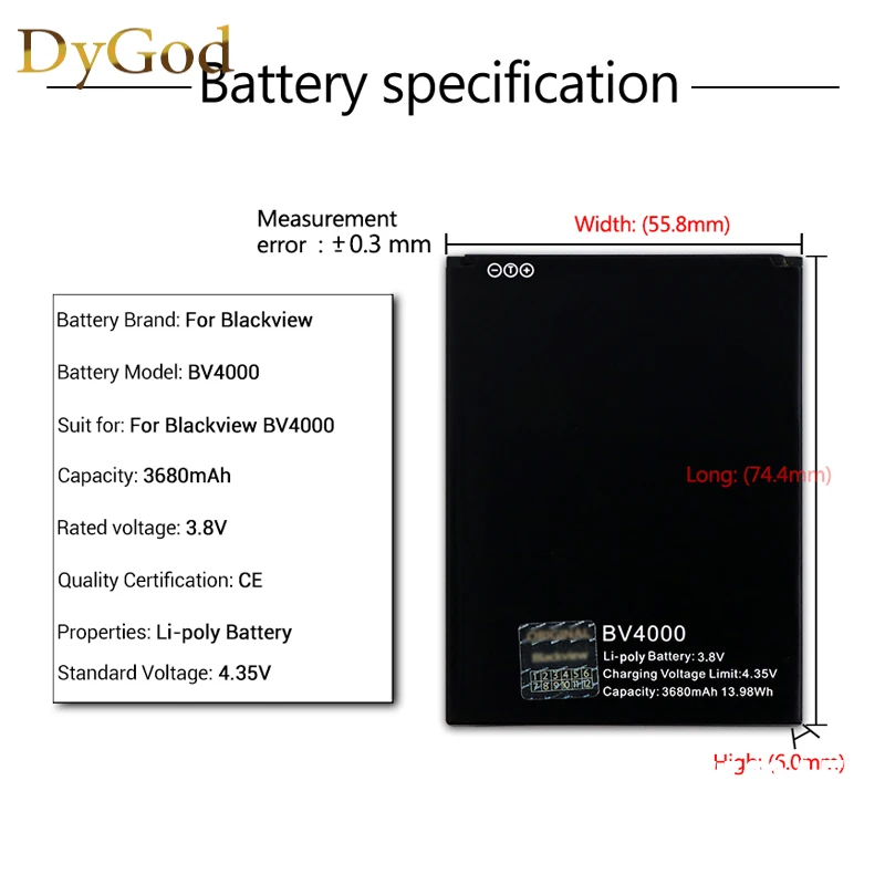 Аккумулятор DyGod 3680 мАч для Blackview BV4000 высококачественный аккумулятор мобильного