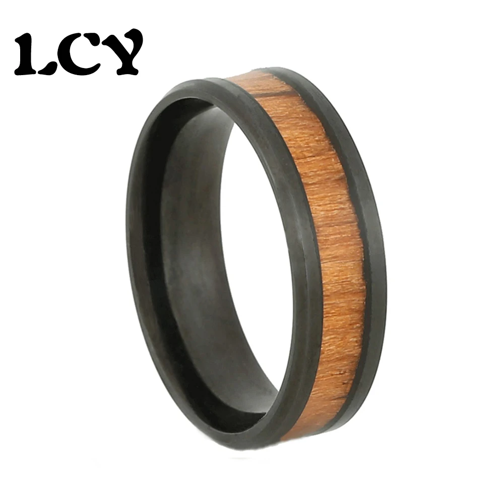 8 MM Stainless Steel 316L Men font b Ring b font Inlaid KOA Wood Retro font