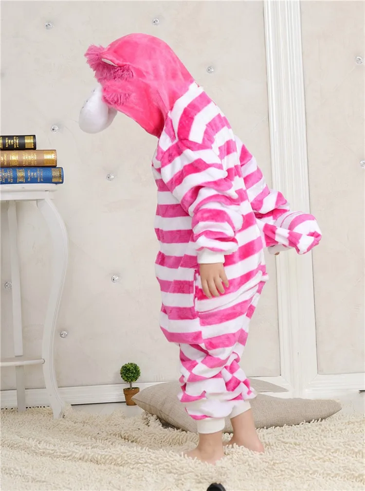 Новинка, детская цельная пижама одежда для сна в полоску с милым котиком и розой для детей от 3 до 10 лет, пижама для мальчиков и девочек Ночная одежда