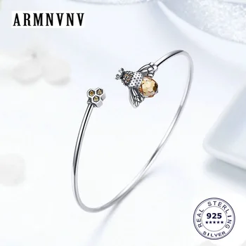 

ARMNVNV 925 Sterling Silver Zircon Bee And Honeycomb Women Silver Bangles for Women Sterling Silver Jewelry