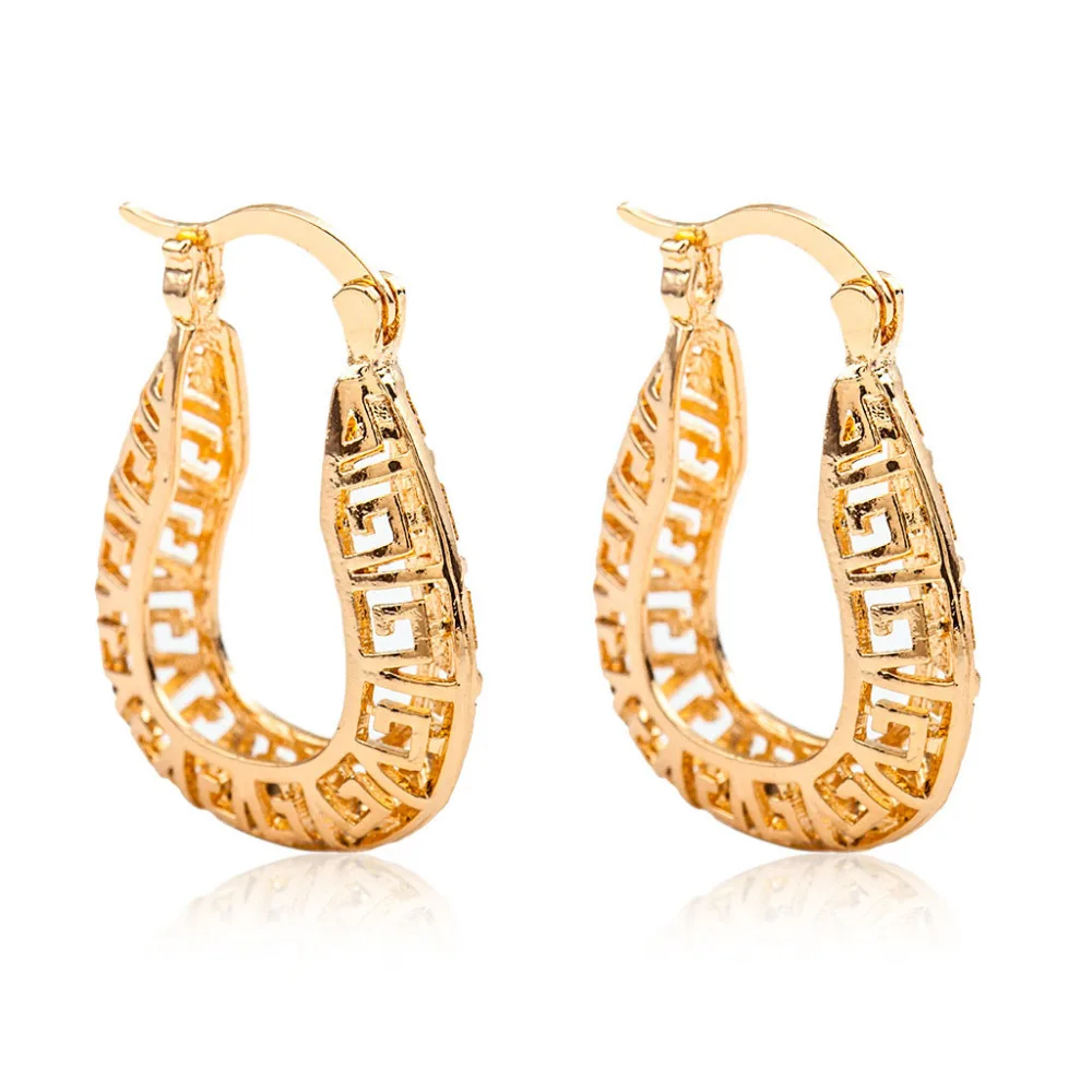 Buy Gold Color Hollow Flower Hoop Earrings Women U Shape Round Circle Loop