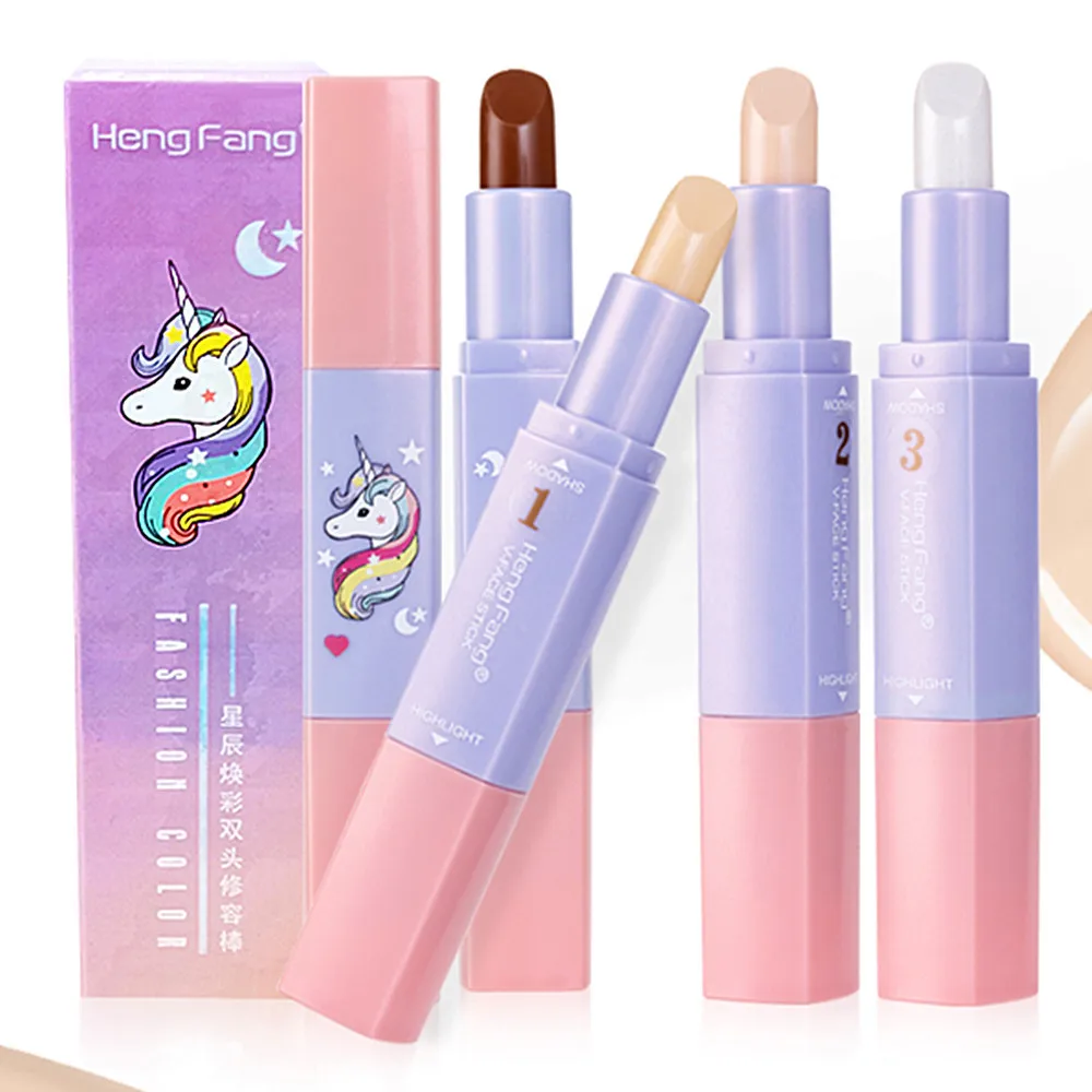 

3D Facial Makeup Double Ended Highlighter Stick Face Concealer Contouring Makeup Full Cover Contour Pen Multi-purpose Beauty Pen