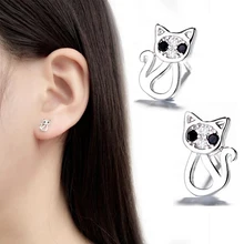 Shuangshuo горячая Распродажа милые черные хрустальные серьги-гвоздики с котом для женщин Золотая брошь сережки кошки животное модные ювелирные изделия brincos