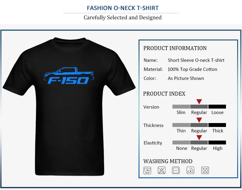 100% Cotton Men Short Sleeve Tops T Shirt Casual Unique Summer Autumn T-shirts Personalized Fashion Round Collar Clothing Shirt 2009-14 Ford F150 Pickup Truck Blue Classic Color