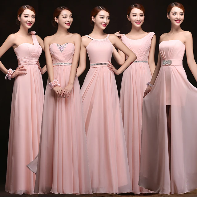 2017 5 Styles Chiffon Long Pink Blush Bridesmaid Dresses Maid 2017 5 Styles Chiffon Long Pink Blush Bridesmaid Dresses Maid Of Honor Dress For Wedding