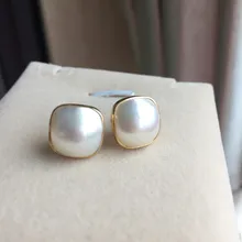 Women Gift word 925 Sterling silver real Long-lasting natural Japanese sea water pearl earrings square