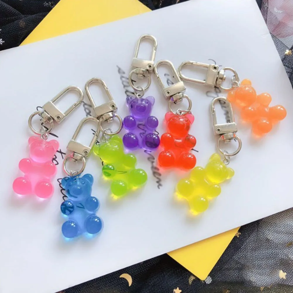 1Pc Resin Gummy Bear Keychain Candy Color Resin Pendant Key Chain Charms Resin Key ring For