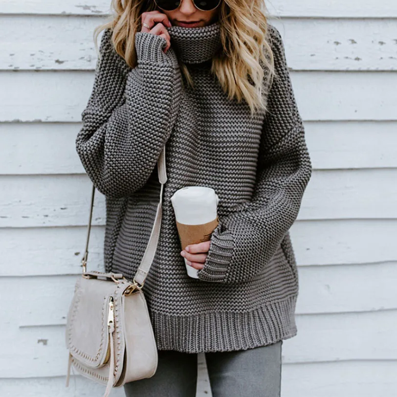 Comprar Suéteres de cuello alto de mujer Otoño Invierno 2018 jerséis de tirón europeo Casual Twist caliente suéteres femeninos suéter de gran tamaño Pull
