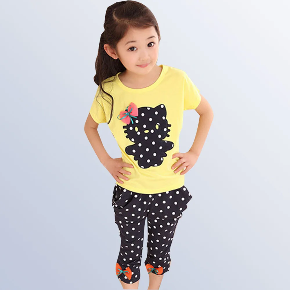 الفتيات الملابس مجموعة الكرتون الطفل الصيف دعوى 100% القطن قصيرة الأكمام تي شيرت + السراويل 2 قطعة للأطفال 3 4 5 6 7 8 9 10 سنة