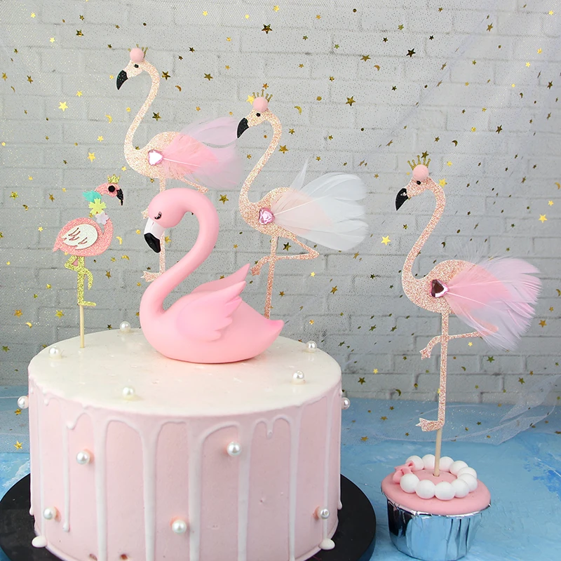 Модные топперы для торта, свадебные фламинго, розовые, желтые, горячие DIY вечерние вставки для кексов, карточные украшения, ананас, с днем рождения