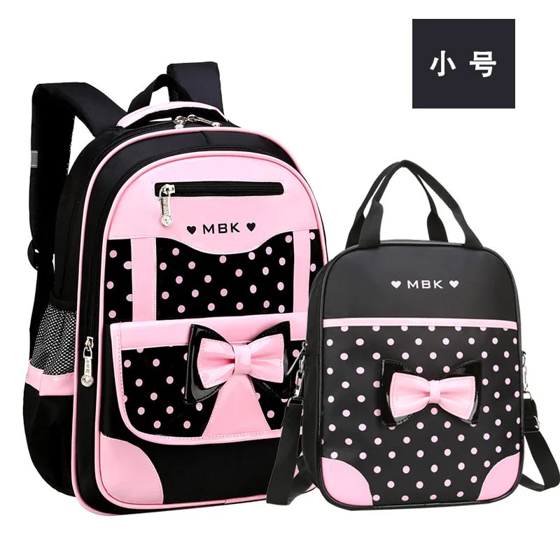 Детские школьные сумки; рюкзак для девочек; Детский рюкзак в горошек; комплект рюкзаков; школьный рюкзак; водонепроницаемый рюкзак для начальной школы; mochila escolar - Цвет: small black set