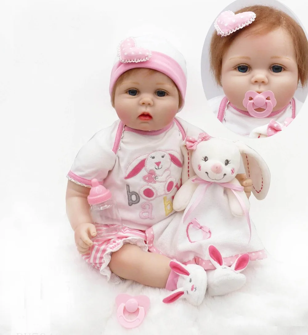 

NPK Reborn dolls 22"55cm silicone reborn baby dolls with rabbit clothing plush doll bebes reborn bonecas babies alive doll