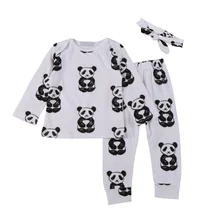 Newborn Baby Fashion Long Sleeve Lovely Boys Girls Cotton T-shirt Tops + Pants +Head Accessories 3 Pcs Clothing Sets