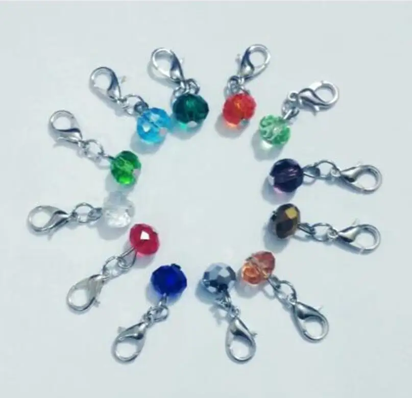 50pcs Vintage Silvers Lobster Clasp Mixed Color Crystal beads Charms