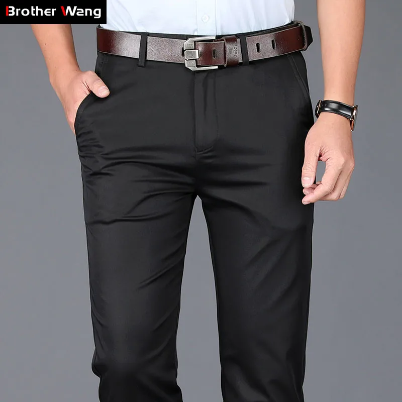 

Summer Men's Thin Casual Pants 2019 New Classic Slim Fit Small Straight Elastic Solid Color Brand Trousers Black Khaki Navy