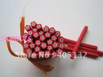 

c-14 Free Shipping 100pcs 5mm Red Flower Cane Fancy Nail Art Polymer Clay Cane